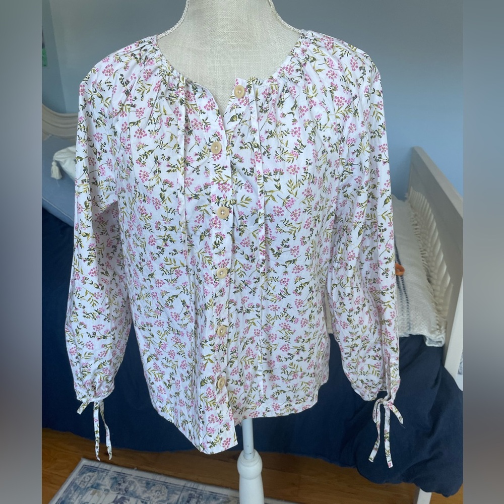 J.Crew Tie Sleeve Cotton Top-Meadow Floral Print-Small-NWOT